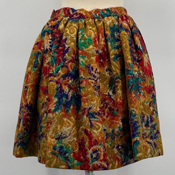 Vintage 1990s Carolyne Roehm Jewel-Tone Silk and Lurex Brocade Mini Skirt - Picture 2 of 3